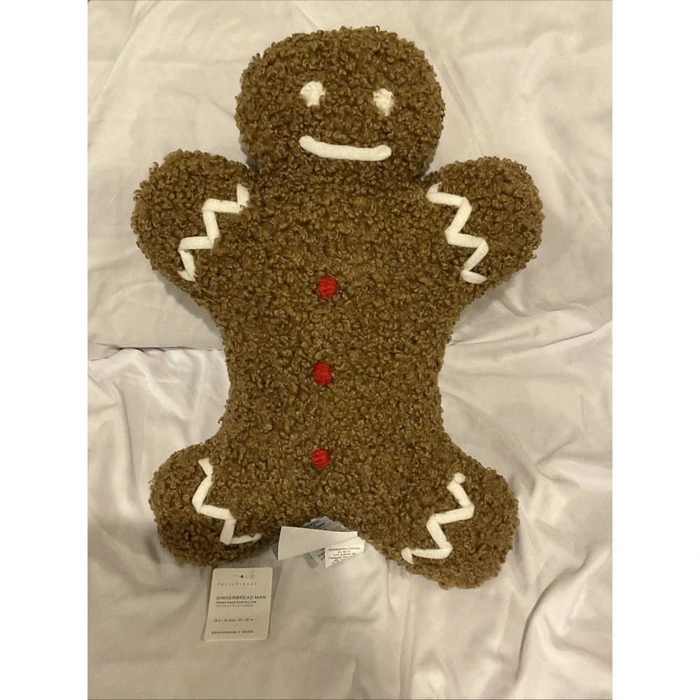 Pottery Barn Mr. Spice Gingerbread Pillow Cozy Plush Teddy Bear Fabric NWT